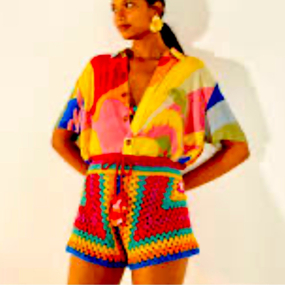 Farm Rio Striped Crochet Multicolor Shorts - Picture 2 of 4